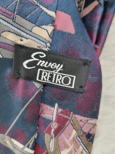 Vintage Envoy Retro Necktie Propeller Prop Plane Airplane Blue *RARE* - Picture 3 of 6