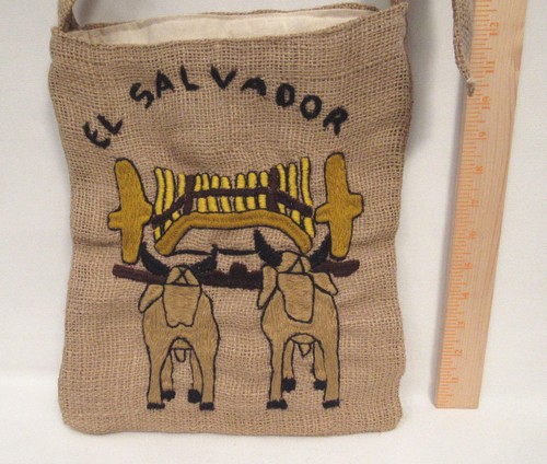 LA ESPERANZA EL SALVADOR BURLAP SHOULDER BAG EMBROIDERED OXEN FULLY LINED NEW - Picture 8 of 10