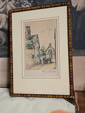 Antique Etching Signed Coloured  