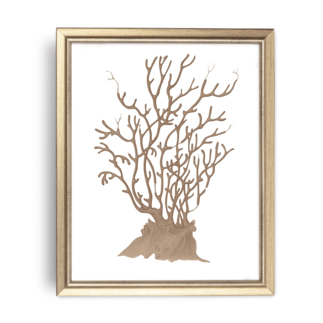 Sepia Sea Coral Print, Nautical art, coral decor, coastal home decor A4 Sized