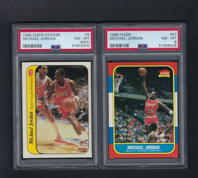 1986-87 FLEER BASKETBALL COMPLETE SET - JORDAN PSA 8 & 11 STICKERS