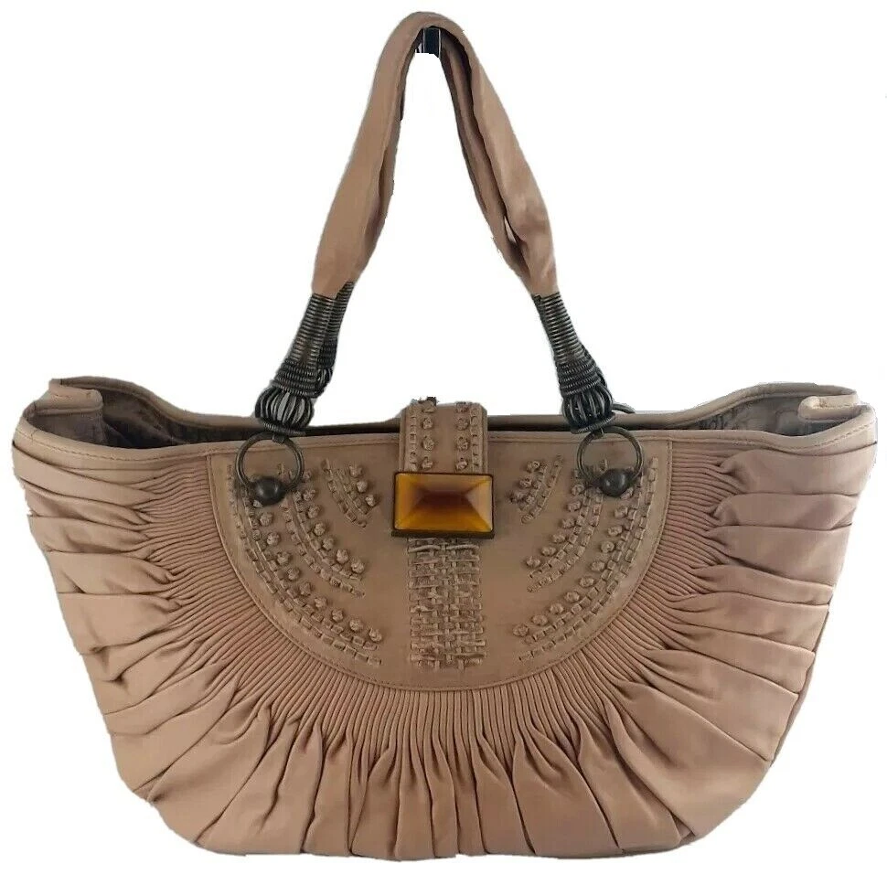 Sac à main Christian Dior cuir d'agneau plissé marron/beige, authentique.