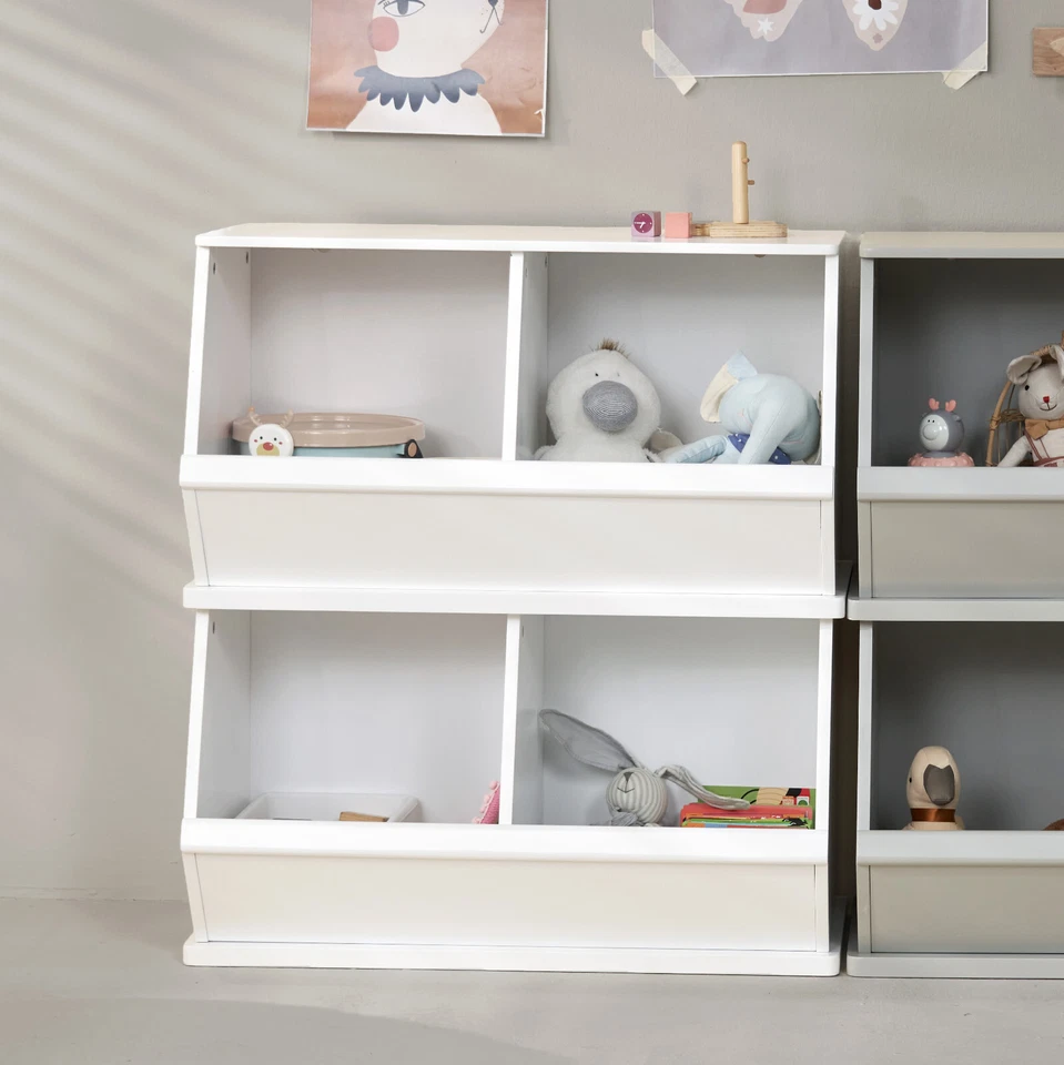 Stackable Storage Cabinet Double Stacking Storage Trunk Toy Box Chest - White - Image 2 of 4