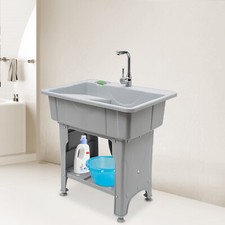 Utility Sink Laundry Tub Freestanding Sink Wash Station Basin with Storage Shelf