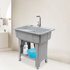 Utility Sink Laundry Tub Freestanding Sink Wash Station Basin with Storage Shelf