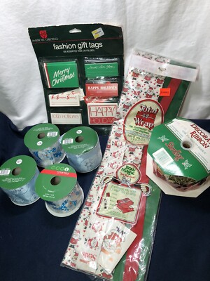 VTG Lot Of Holiday Ribbon / Gift Wrapping/Tags.5 Ribbon, 1 Total Wrap & Tags 