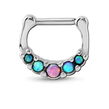 316L Surgical Steel Hinged Septum Clicker Helix Nose Ring Hoop Opal Ring 14G 16G