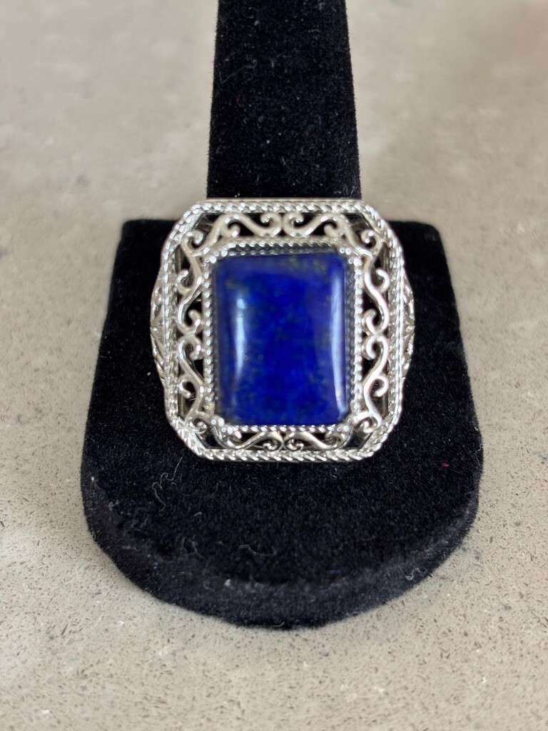 Lapis Rectangular Stainless Steel Statement Ring … - image 1