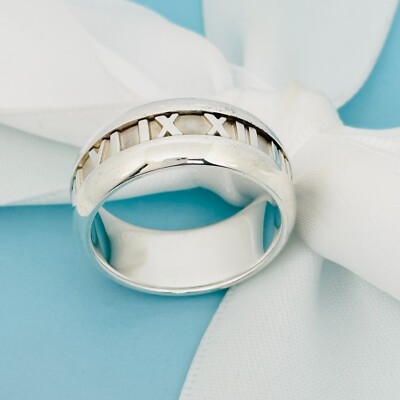 Size 7.5 Tiffany Wide Atlas Roman Numerals Mens Unisex Ring in