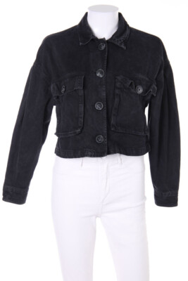 Bershka Denim Jacket Oversize Patch Pockets XS black