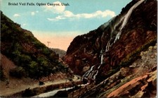 1910s Cars On The Road At Bridal Veil Falls Ogden Canyon Utah Vintage Postcard 