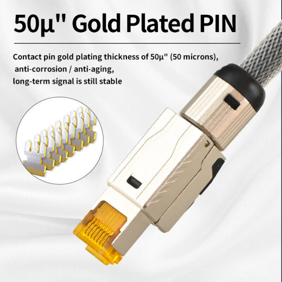 Pure Silver CAT8 Ethernet Network Cable HiFi 40Gbps 2000MH RJ45 Patch Cord - Image 3 of 4