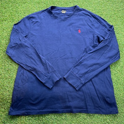 Chaps Ralph Lauren Langarm Shirt Pullover Blau Logo Herren Damen Elegant Größe L