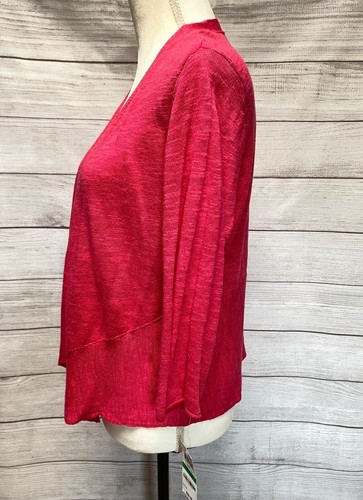 New Alfani Pink Open Cardigan Petite Large Linen Blend 3/4 Sleeve Lightweight - Picture 5 of 7