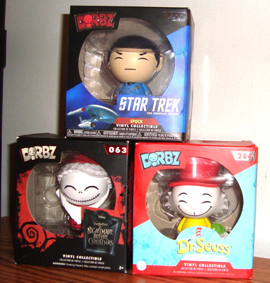 3 Funko Dorbz: Star Trek SPOCK; Dr Seuss SAM I AM; Nightmare Before Xmas  NOS