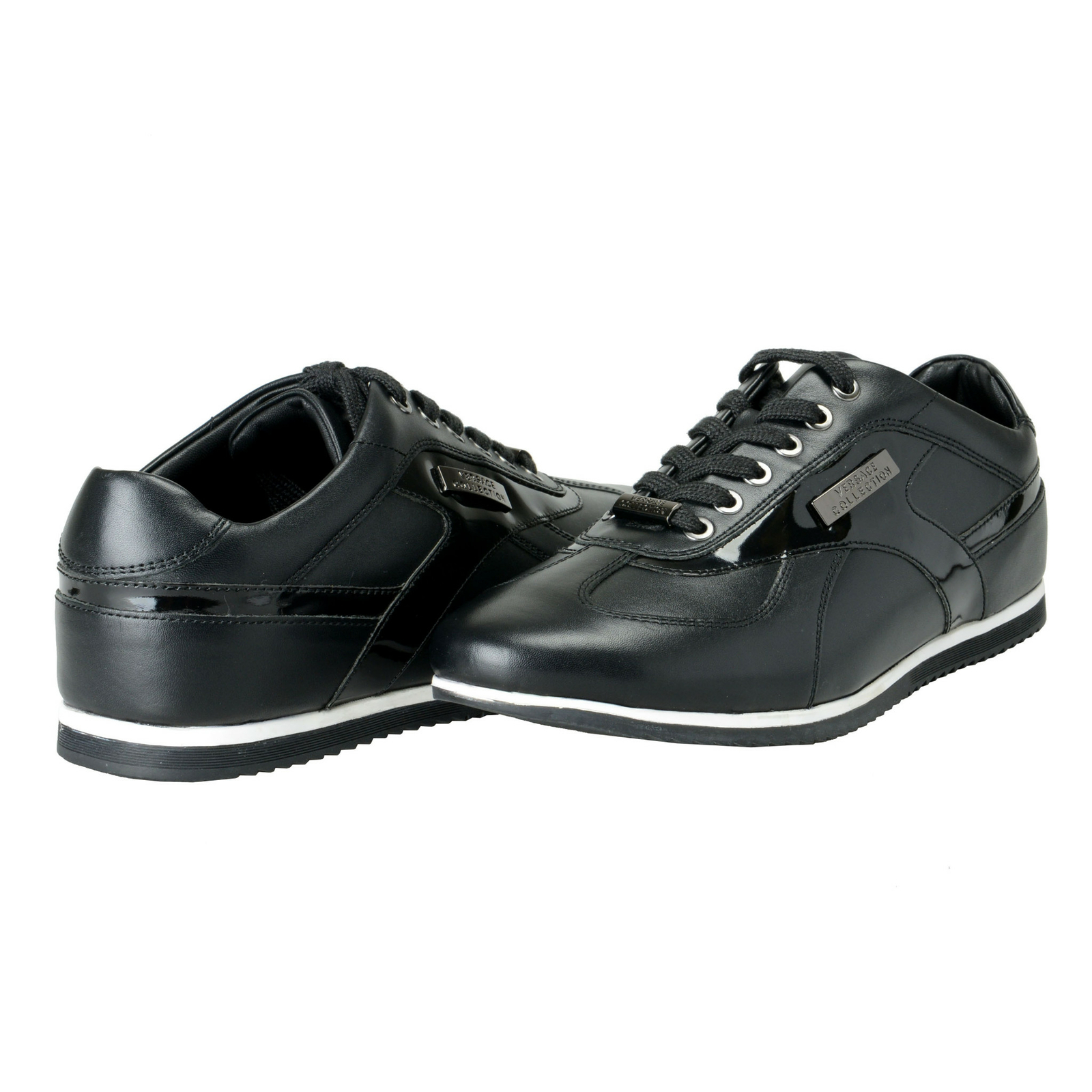 Black Leather Fashion Sneakers Shoes 