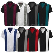 Men's Premium Retro Classic Two Tone Guayabera Bowling Casual Dress Shirt
