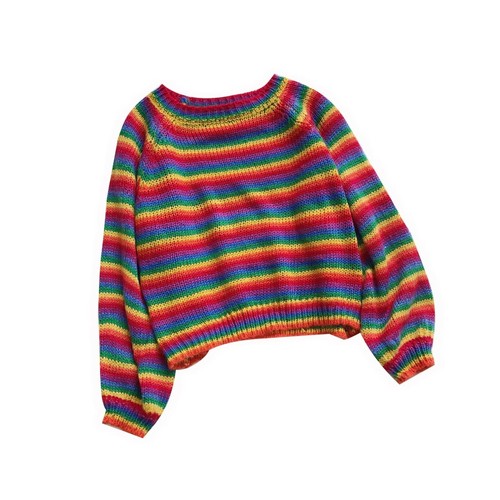 Lady Rainbow Striped Sweater Pullover 