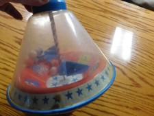 Vintage Large USA Made Spinning Top Red White and Blue Metal and Plastic