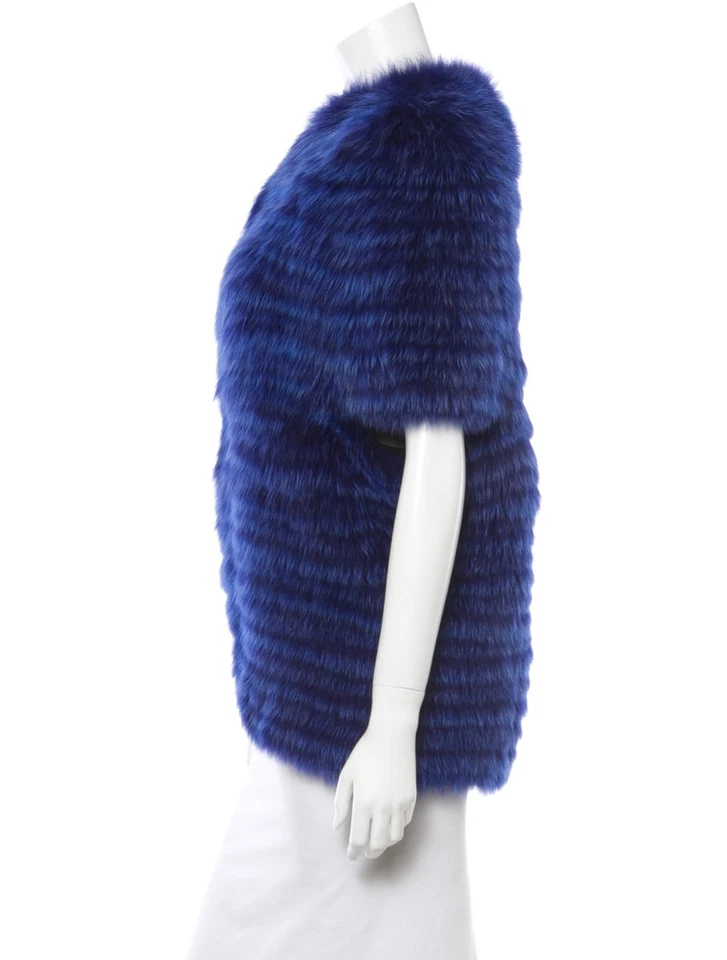 EXQUISITE J. MENDEL FOX INDIGO BLUE Short Sleeve FUR Coat Jacket S Medium - Image 2 of 4