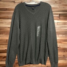 Club Room Men Drop-Needle V-Neck Cotton Sweater Gray Sz/M