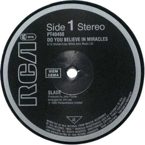 SLADE - DO YOU BELIEVE IN MIRACLES - ORIGINAL 1985 12" VINYL SINGLE & PIC SLEEVE - Picture 2 of 4