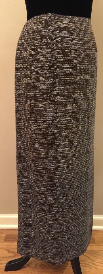Maxi Falda Jones New York Mujer Talla 8 Negra Blanca Estampado Lateral Dividido 100% Seda Foto 4 de 4