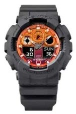 New Casio G-Shock Analog/Digital Grey Resin Orange Dial Men’s Watch GA100FL-8A