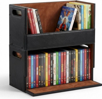 2 Set Leather Dvd Storage Box Stackability Dvd Storage Shelf Holder Racks Casset