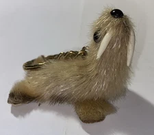 Vintage Souvenir Miniature Walrus Figurine Key Fob Fur