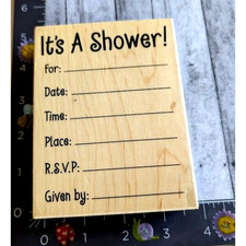 Stampabilities Shower Details 2009 RSVP Invitation Rubber Stamp Wood A11