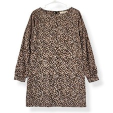 Loft Leopard Print Shift Dress Womens XS Long Sleeve Lined