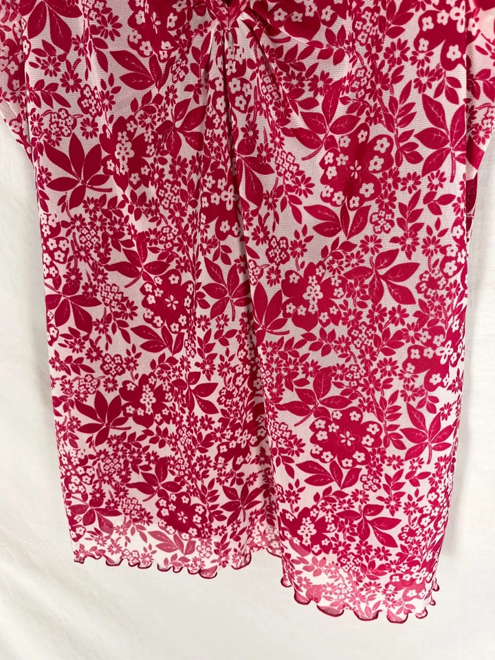 Blusa Liz Wear Top Talla M Malla Floral Volantes Forrada Y2K Años 90 Coqueta Rosa NUEVA Foto 3 de 4