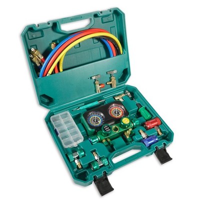 4 Way AC Manifold Gauge Set 4 Hoses 5FT 800 PSI for R1234yf R134a R404a - HVAC