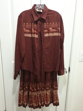 Banjo Dallas Texas Women's Western Outfit Vintage Top  Skirt MEDIUM Made In USA