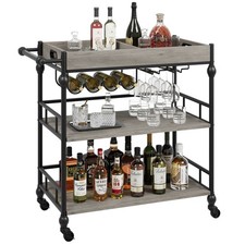 3 Tier Industrial Serving Cart with Removable Tray for Kitchen Living Room