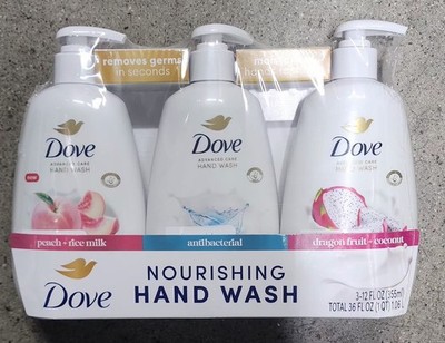 Dove Advanced Care Hand Wash 3 Pack   Antibacterial, Peach Rice Milk, Dragon Fru