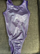 GK Elite Lavender Foil Adult Small Leotard W/Purple Velvet Trim Key Hole Back