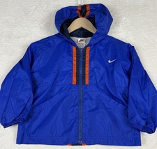 Vtg Y2K Nike Windbreaker Jacket Kids 5-6 Blue Full Zip Hooded Pockets Outdoor