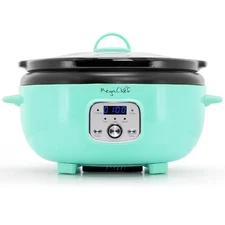 6.8 Qt. Oval Electric Digital Slow Cooker in Turquoise with Black Pot