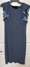 Lands End Cap Sleeve Dress Round Neckline Blue Knee Length Size 10