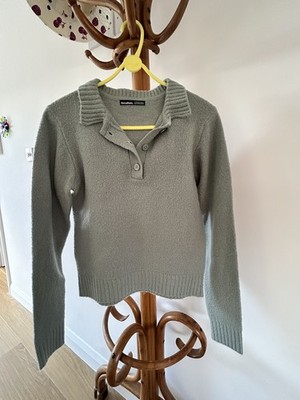 THREADBARE Ladies Mae Collar Knitted Jumper 3 button V-neck size XS sage green  