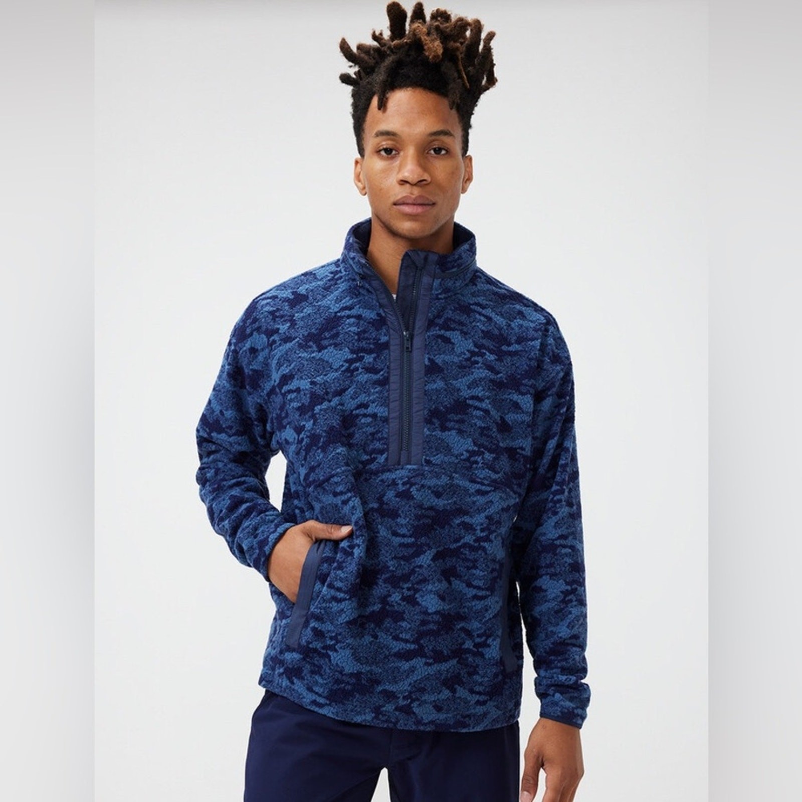 Outdoor Voices Primofleece 1/2 Zip Pullover Fleece Jacket Blue Cloud Camo XS