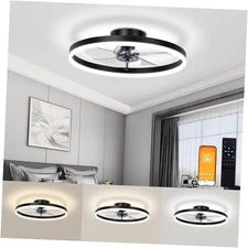  Low Profile Ceiling Fan with Lights and Remote, 15.7in 15.7 INCH Black