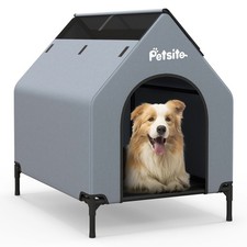 36" Elevated Dog House for Small Breeds Large Pet House w/ Ventilated Windows