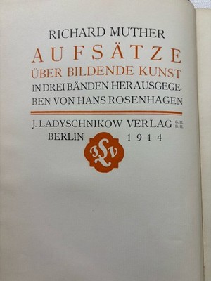 Richard Muther Aufsätze über Bildende Kunst 1914 German Art Criticism