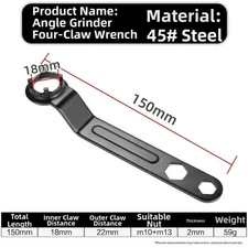 Four Claw Wrench for Angle Grinder with Nut Spanner M10 M13 Strong Grip Design