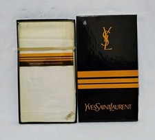 Mens YSL Yves Saint Laurent White Cotton Handkerchiefs Large Embroidered Initial
