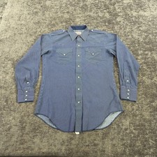 Vintage H Bar C Shirt Men 16 - 34 Blue Striped Western Pearl Snap Long Tail USA