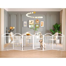 Metal No-Assembly Freestanding Dog Gate with Door Walk Through, Extra Wide 14...